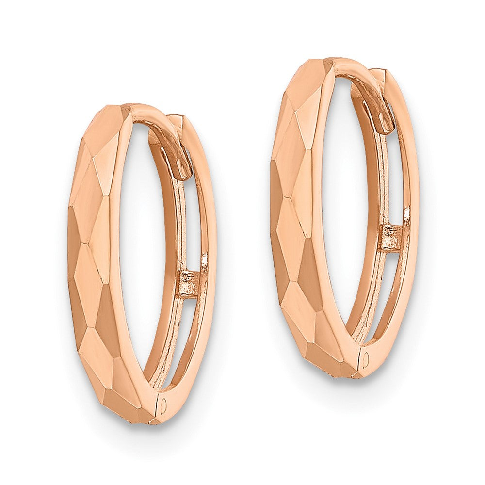 14K Rose Gold Polished Faceted 2x14mm Hinged Hoop Earrings