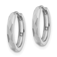 14K White Gold Polished Faceted 2x14mm Hinged Hoop Earrings