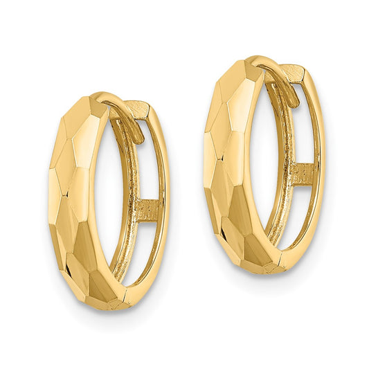 14K Yellow Gold Polished Faceted 3x15mm Hinged Hoop Earrings