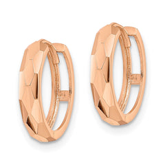 14K Rose Gold Polished Faceted 3x15mm Hinged Hoop Earrings