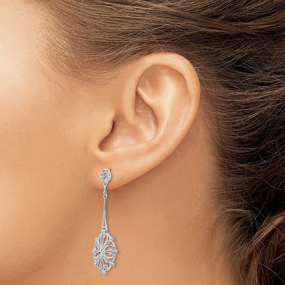 14K White Gold Diamond-cut Filigree Earrings
