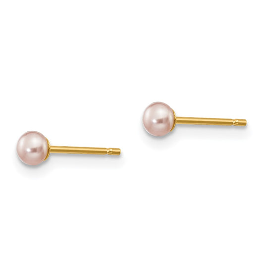 14K Yellow Gold 3-4mm Purple Button FWC Pearl Stud Post Earrings