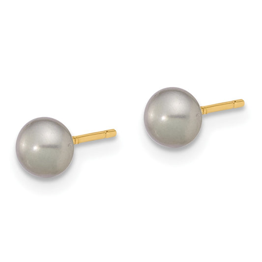 14K Yellow Gold 4-5mm Grey Button FWC Pearl Stud Post Earrings