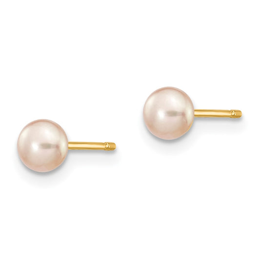 14K Yellow Gold 4-5mm Purple FWC Button Pearl Stud Post Earrings