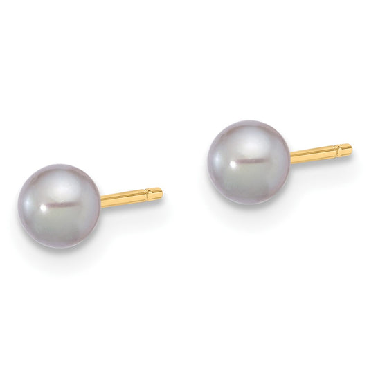 14K Yellow Gold 4-5mm Round Grey FWC Pearl Post Earrings