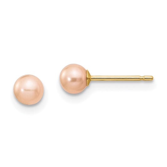 14K Yellow Gold 4-5mm Pink Round FWC Pearl Stud Post Earrings