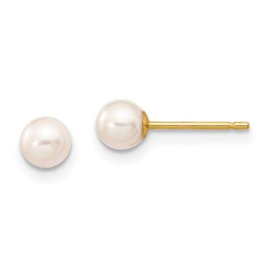 14K Yellow Gold 4-5mm White Round FWC Pearl Stud Post Earrings