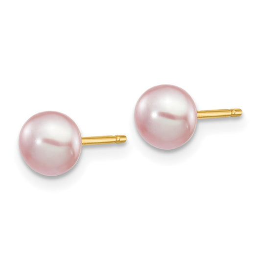 14K Yellow Gold 5-6mm Purple Button FWC Pearl Stud Post Earrings