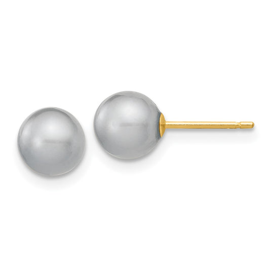 14K Yellow Gold 6-7mm Grey Round FWC Pearl Stud Post Earrings