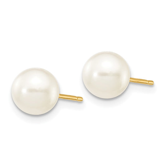 14K Yellow Gold 6-7mm White Round FWC Pearl Stud Post Earrings