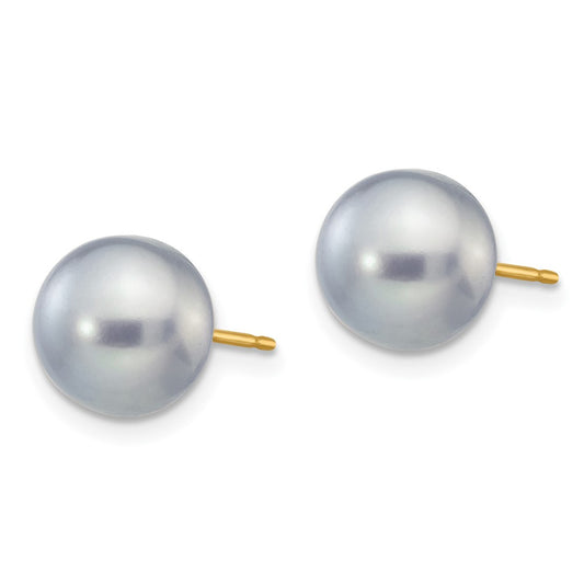 14K Yellow Gold 8-9mm Grey Button FWC Pearl Stud Post Earrings