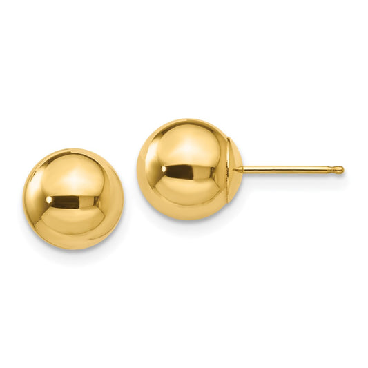 14K Yellow Gold Polished 8mm Ball Post Earrings