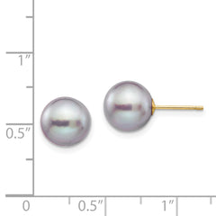 14K Yellow Gold 9-10mm Grey Round FWC Pearl Stud Post Earrings