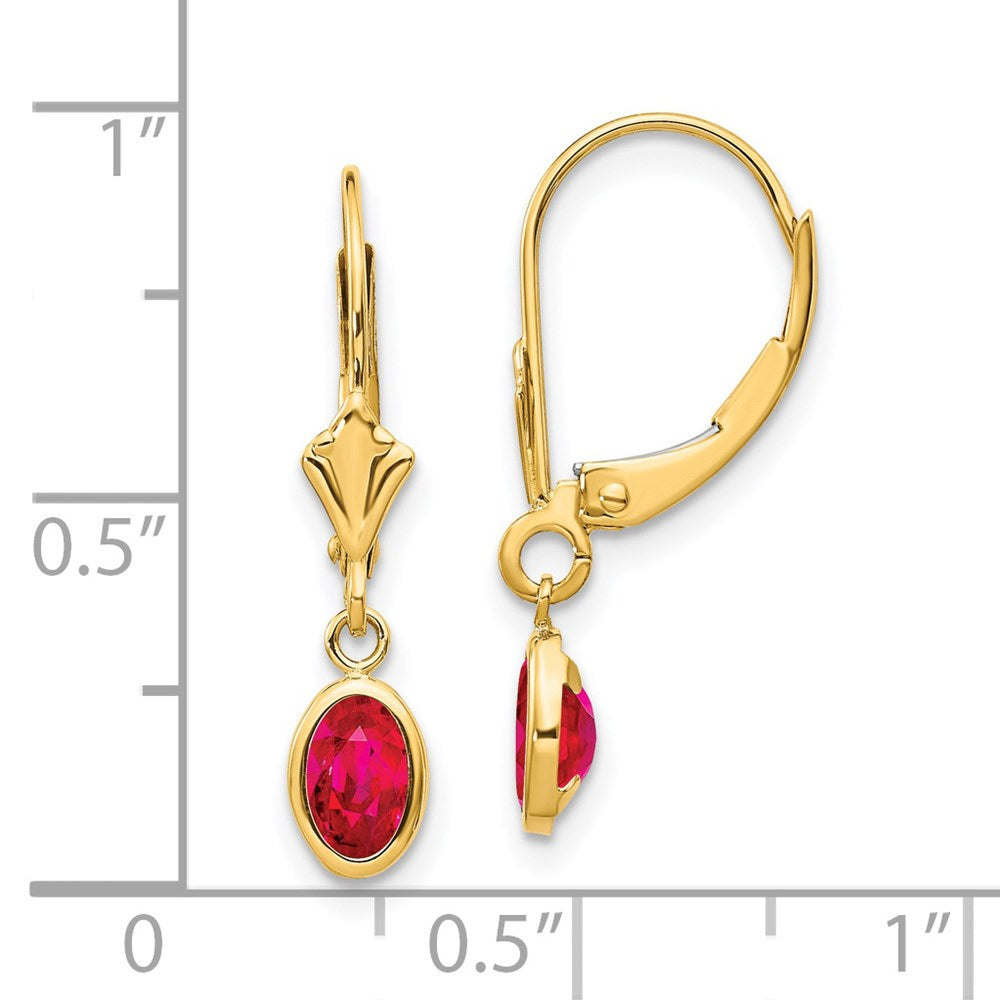 14K Yellow Gold 6x4 Oval Bezel July Ruby Leverback Earrings