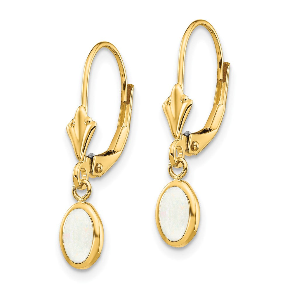 14K Yellow Gold 6x4 Oval Bezel October Opal Leverback Earrings