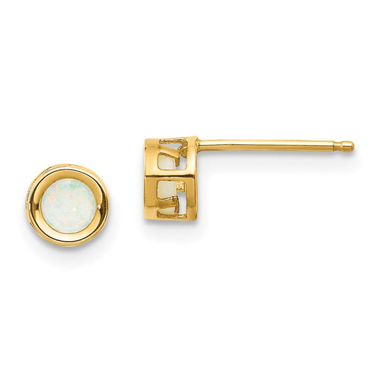 14K Yellow Gold 4mm Round Bezel October Opal Stud Earrings