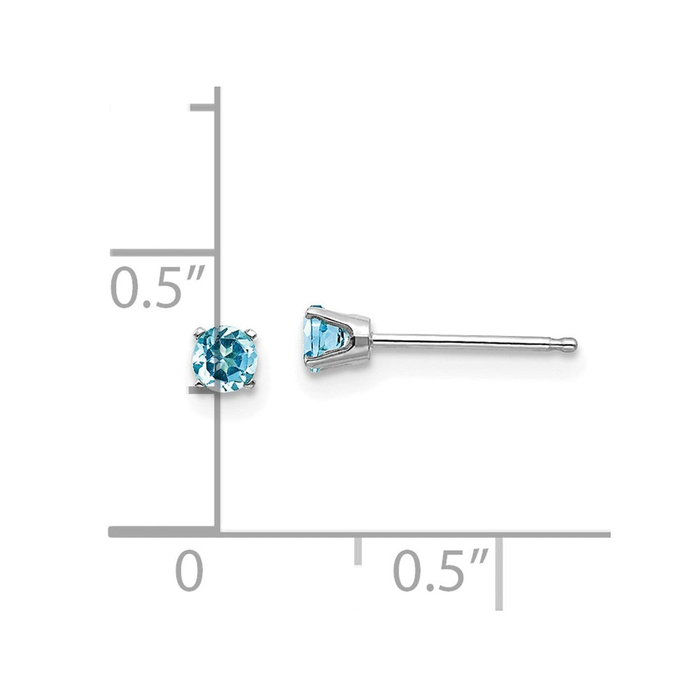 14K White Gold 3mm Blue Topaz Stud Earrings