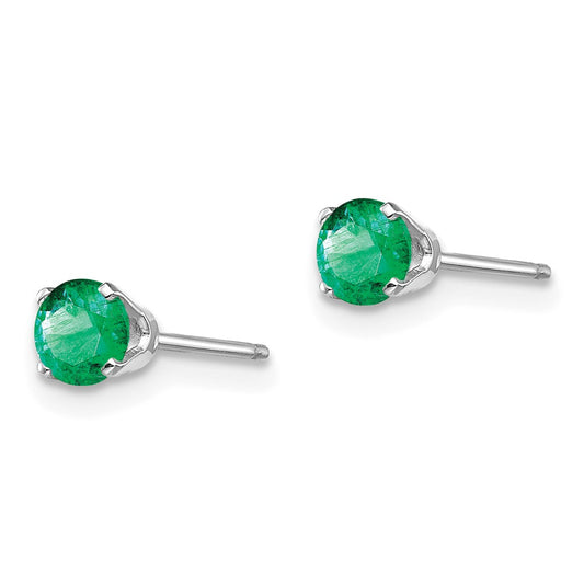 14K White Gold 4mm Emerald Stud Earrings