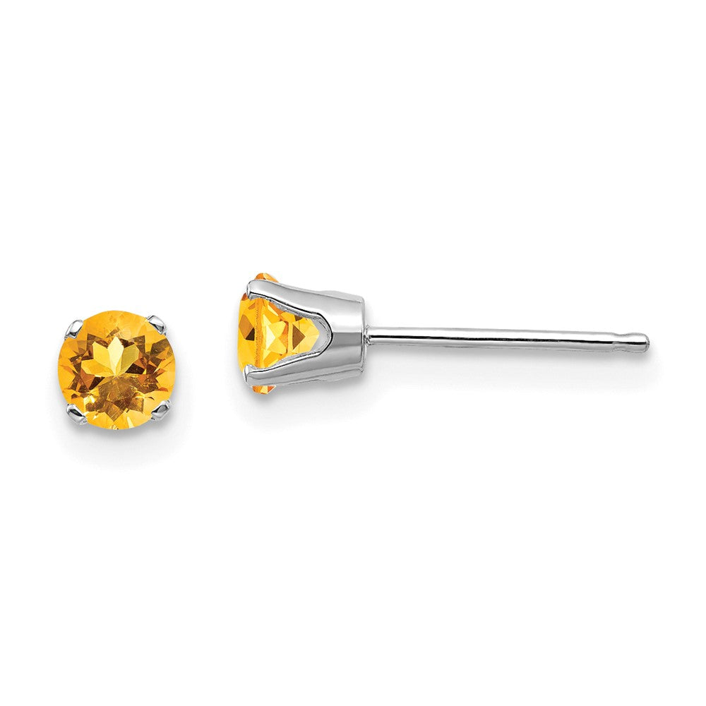 14K White Gold 4mm Citrine Stud Earrings