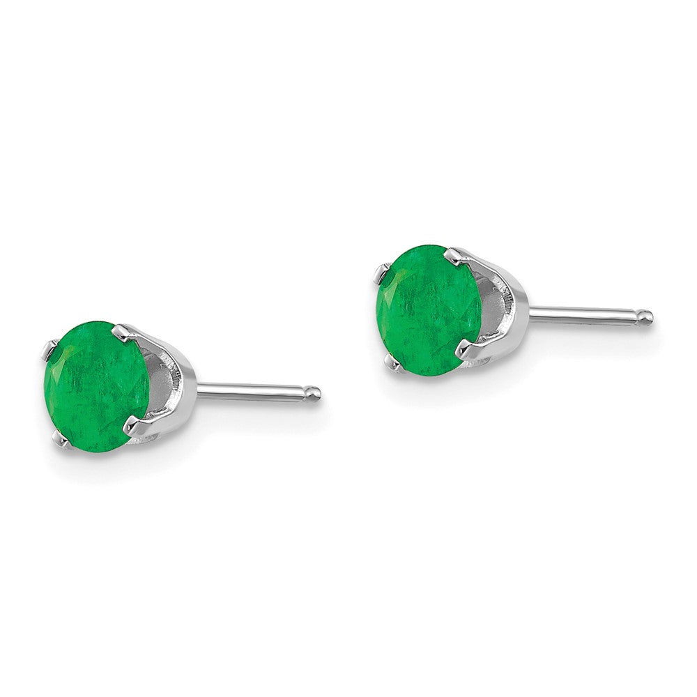 14K White Gold 5mm Emerald Stud Earrings