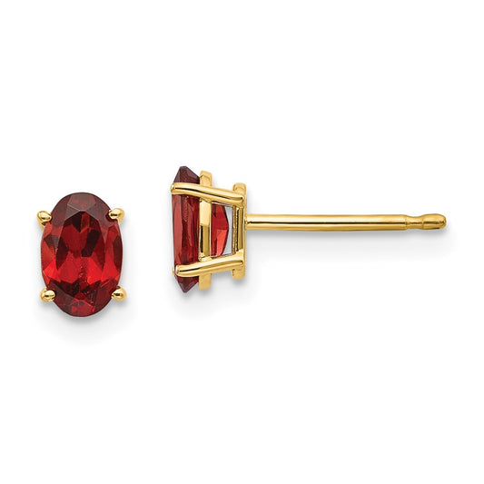 14K Yellow Gold 4mm Round Bezel January Garnet Stud Earrings