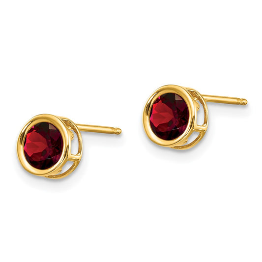 14K Yellow Gold 5mm Bezel Garnet Stud Earrings