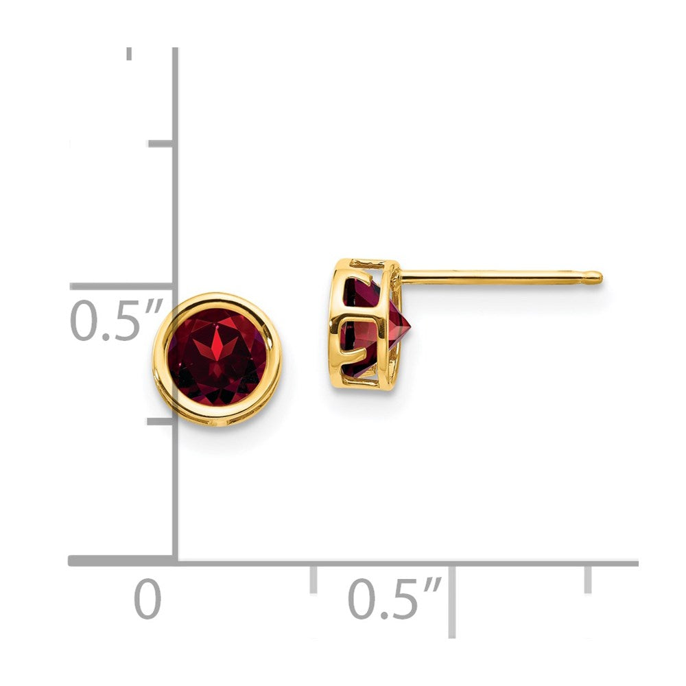 14K Yellow Gold 5mm Bezel Garnet Stud Earrings