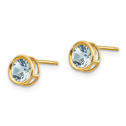 14K Yellow Gold 5mm Bezel Aquamarine Stud Earrings