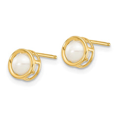 14K Yellow Gold 4.5mm Bezel FWC Pearl Stud Earrings