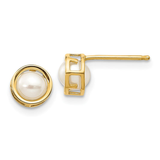 14K Yellow Gold 4.5mm Bezel FWC Pearl Stud Earrings