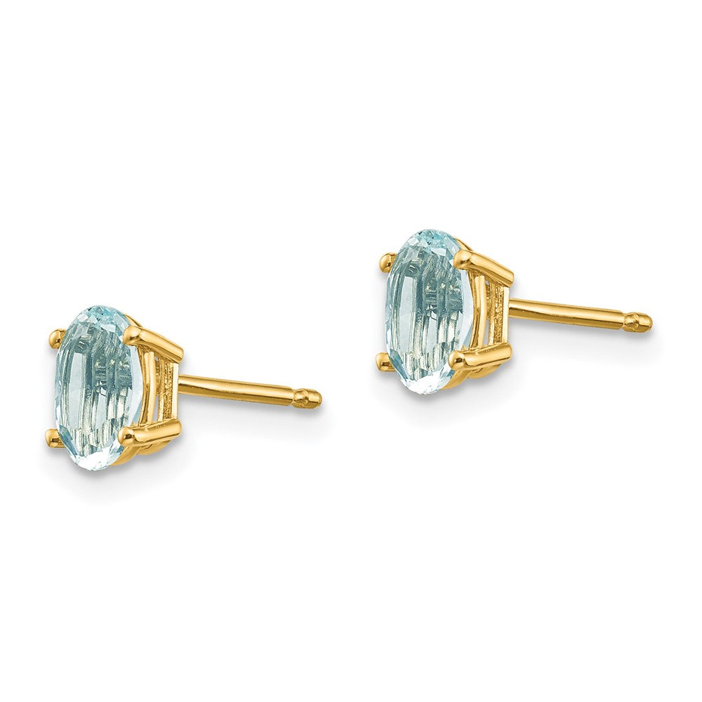 14K Yellow Gold 6x4mm Oval March Aquamarine Post Earrings