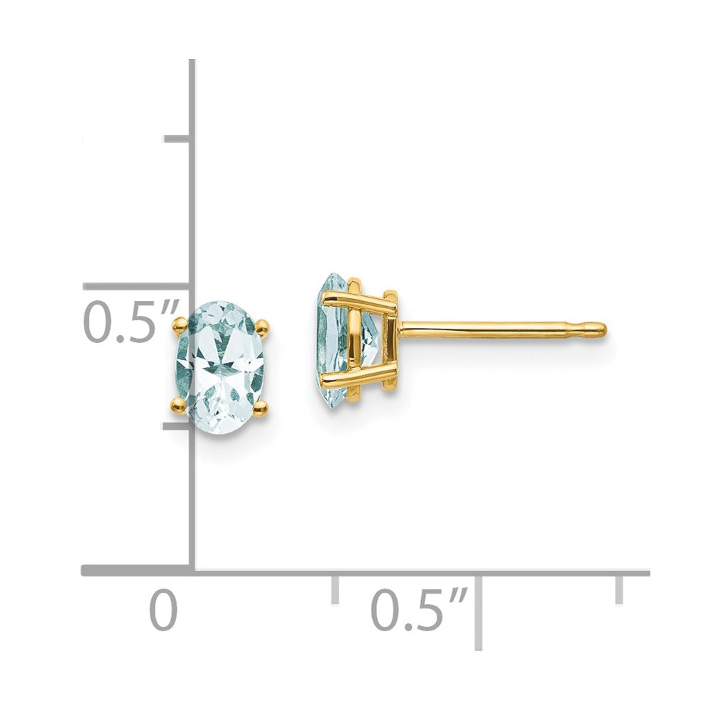 14K Yellow Gold 6x4mm Oval March Aquamarine Post Earrings