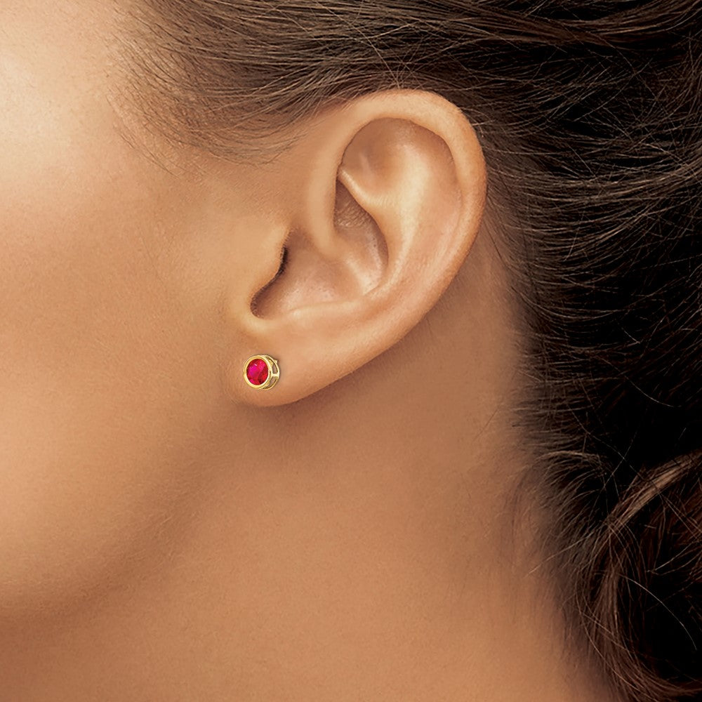 14K Yellow Gold 5mm Bezel Ruby Stud Earrings