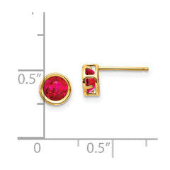 14K Yellow Gold 5mm Bezel Ruby Stud Earrings