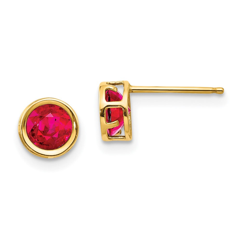 14K Yellow Gold 5mm Bezel Ruby Stud Earrings