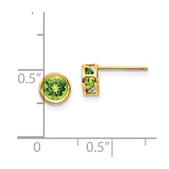 14K Yellow Gold 5mm Bezel Peridot Stud Earrings