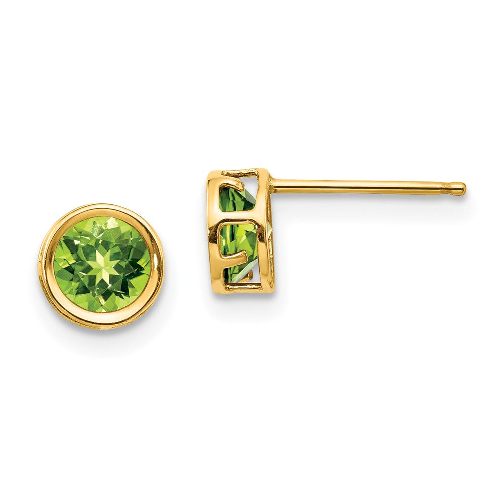 14K Yellow Gold 5mm Bezel Peridot Stud Earrings