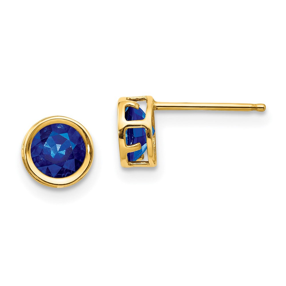 14K Yellow Gold 5mm Bezel Sapphire Stud Earrings