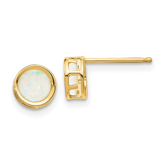 14K Yellow Gold 5mm Bezel Opal Stud Earrings