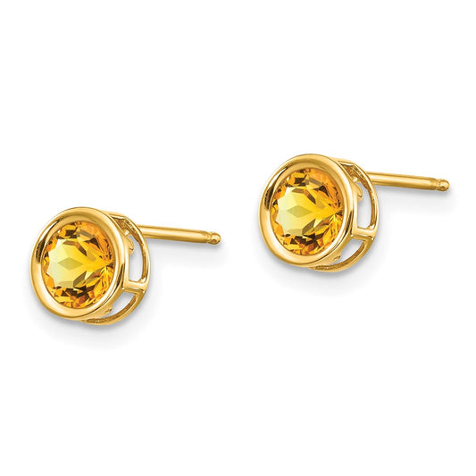 14K Yellow Gold 5mm Bezel Citrine Stud Earrings