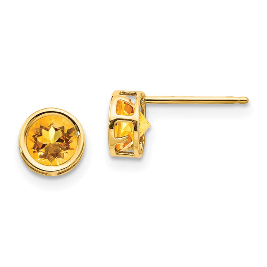 14K Yellow Gold 5mm Bezel Citrine Stud Earrings