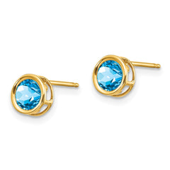 14K Yellow Gold 5mm Blue Topaz Bezel Set Stud Earrings