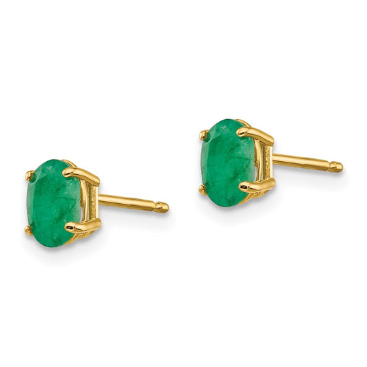 14K Yellow Gold 6x4mm May Emerald Stud Earrings