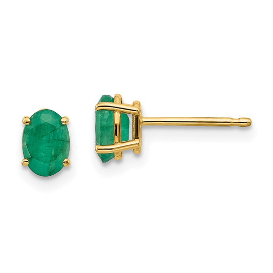 14K Yellow Gold 6x4mm May Emerald Stud Earrings
