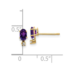 14K Yellow Gold Diamond & Amethyst Birthstone Earrings