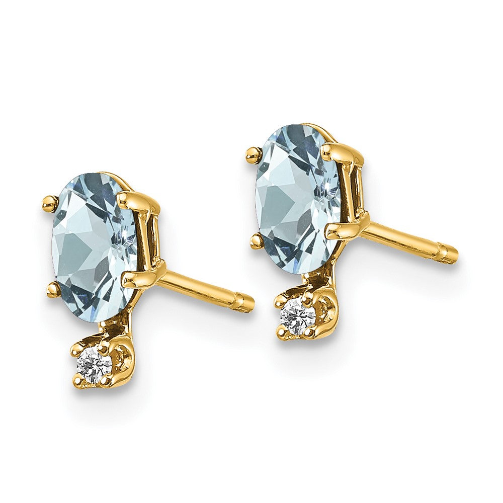14K Yellow Gold Diamond & Aquamarine Birthstone Earrings