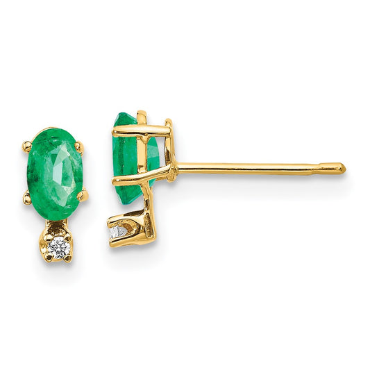 14K Yellow Gold Diamond & Emerald Birthstone Earrings