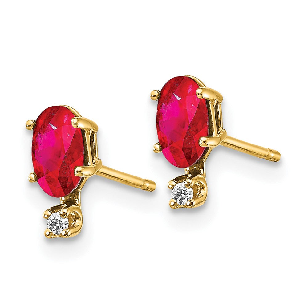 14K Yellow Gold Diamond & Ruby Birthstone Earrings