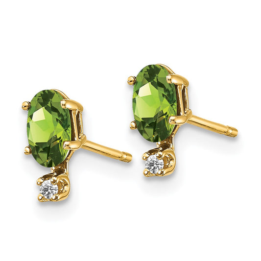 14K Yellow Gold Diamond & Peridot Birthstone Earrings