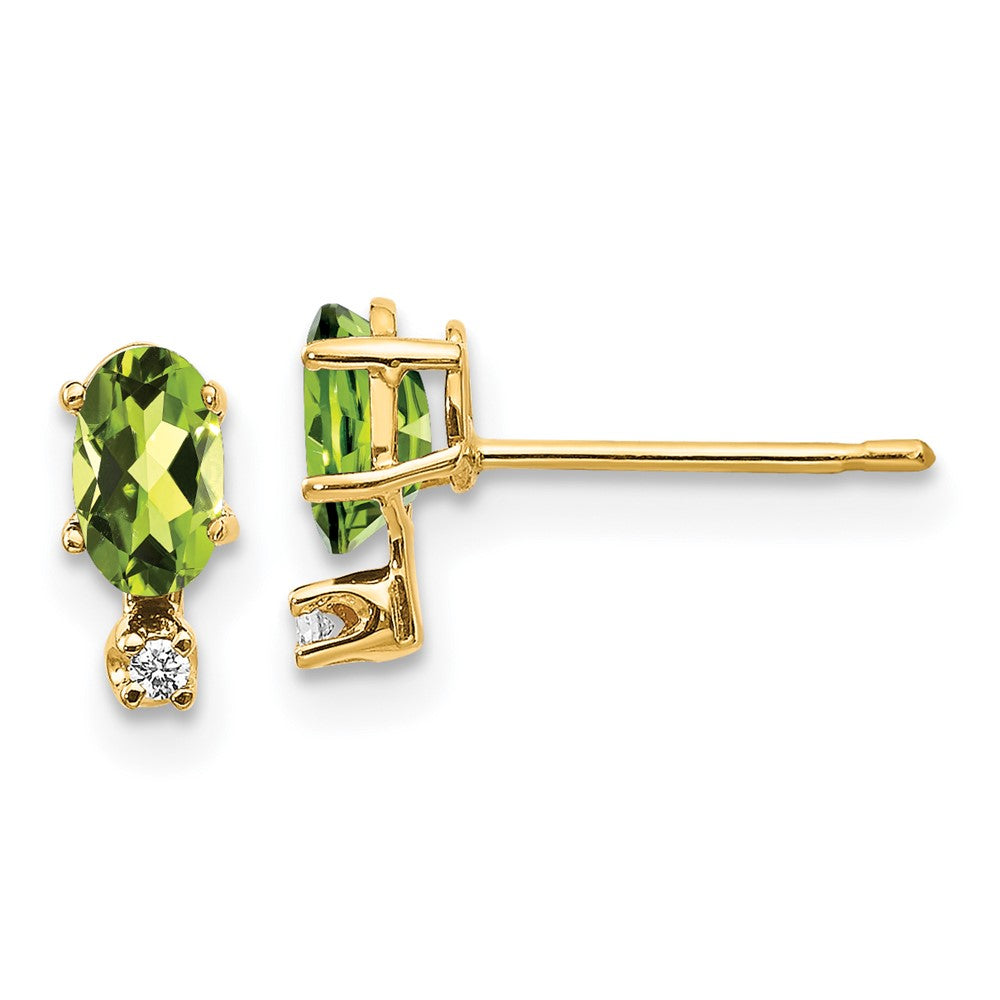 14K Yellow Gold Diamond & Peridot Birthstone Earrings